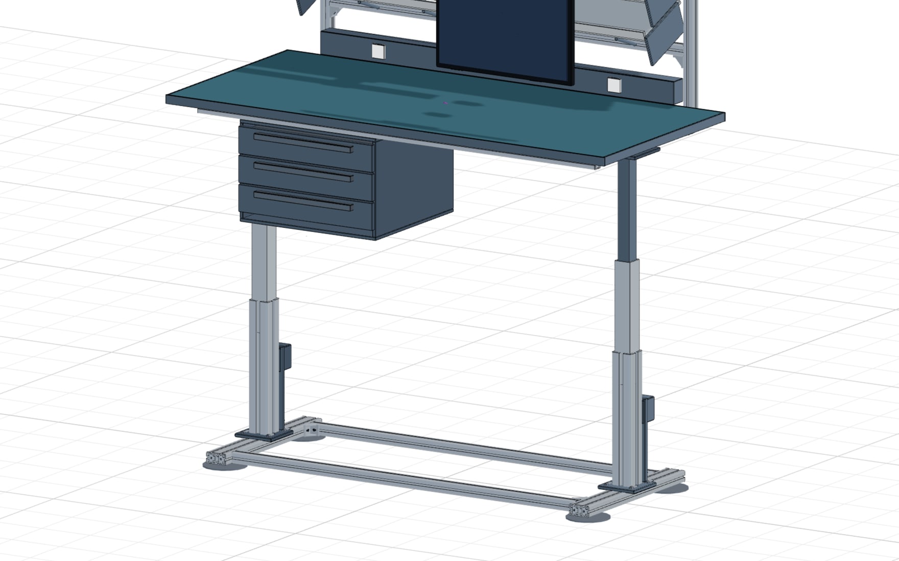 Derselbe Arbeitsplatz auf 1250 mm Arbeitshöhe ausgefahren