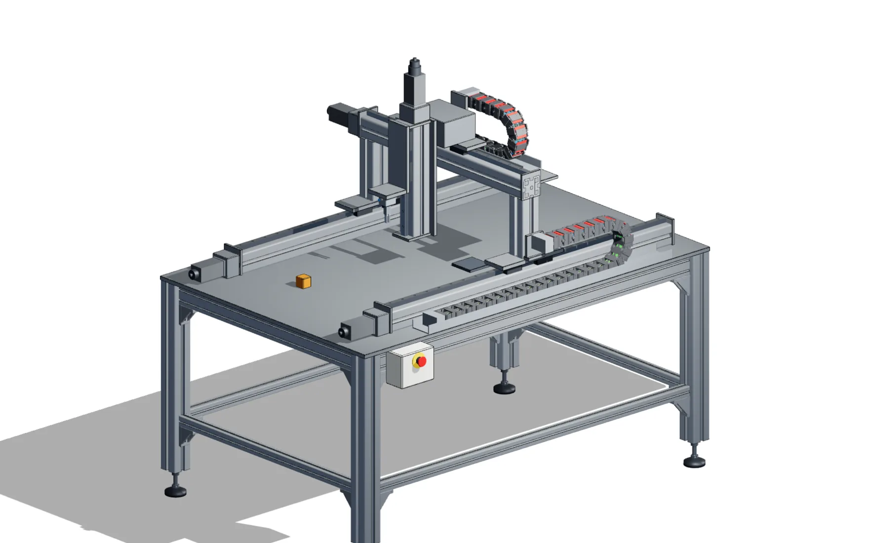 Konfiguriertes Linearportal aus Aluminium-Nutprofil mit Tischgestell und Hubachse